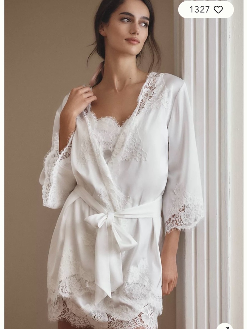 HOMEBODII SIAN LACE-TRIM SATIN MINI ROBE